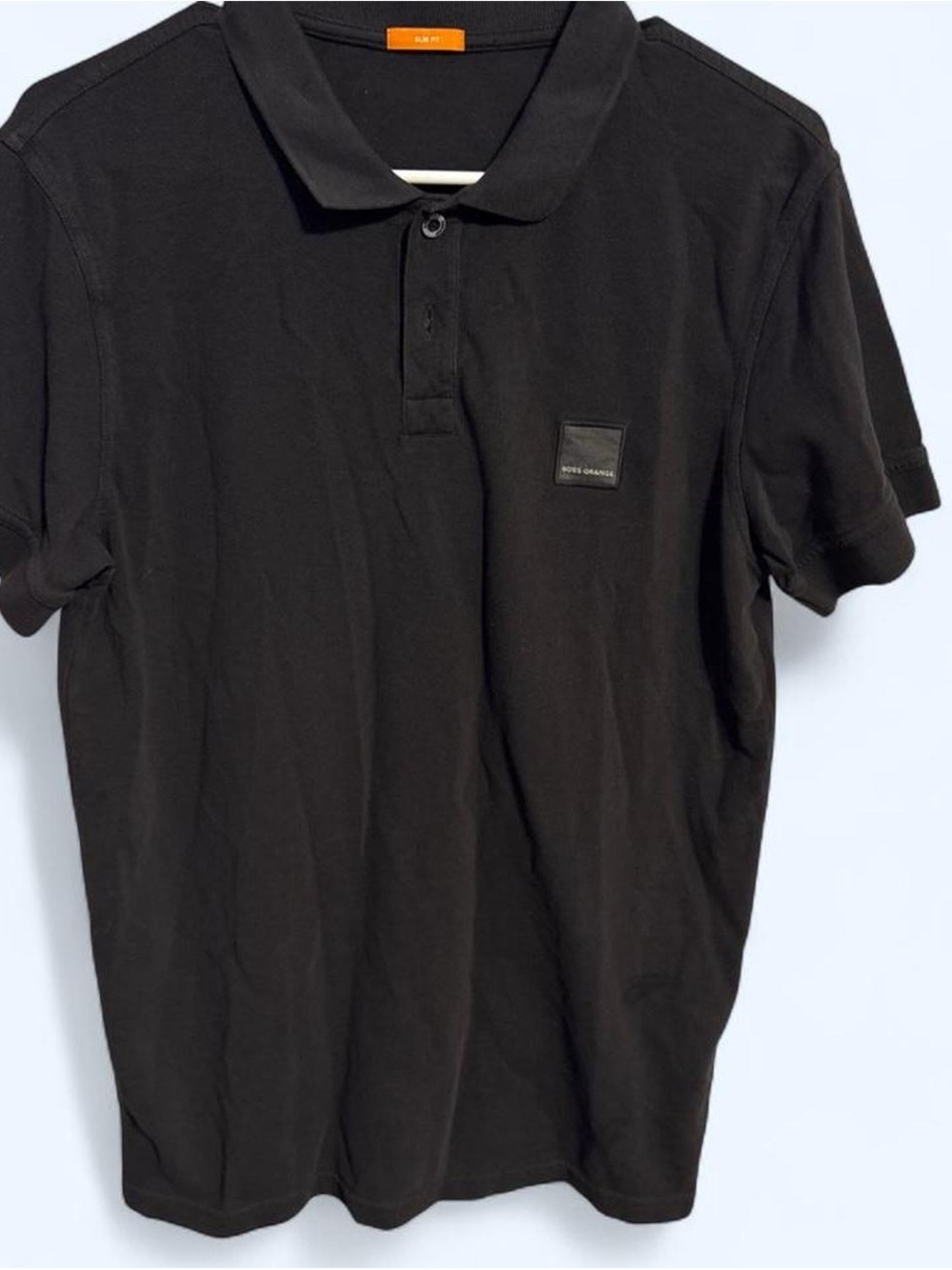 BOSS ORANGE Men's Black Polo with Logo Patch